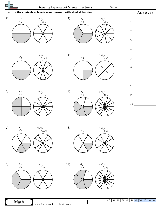 Drawing Equivalent Visual Fractions worksheet